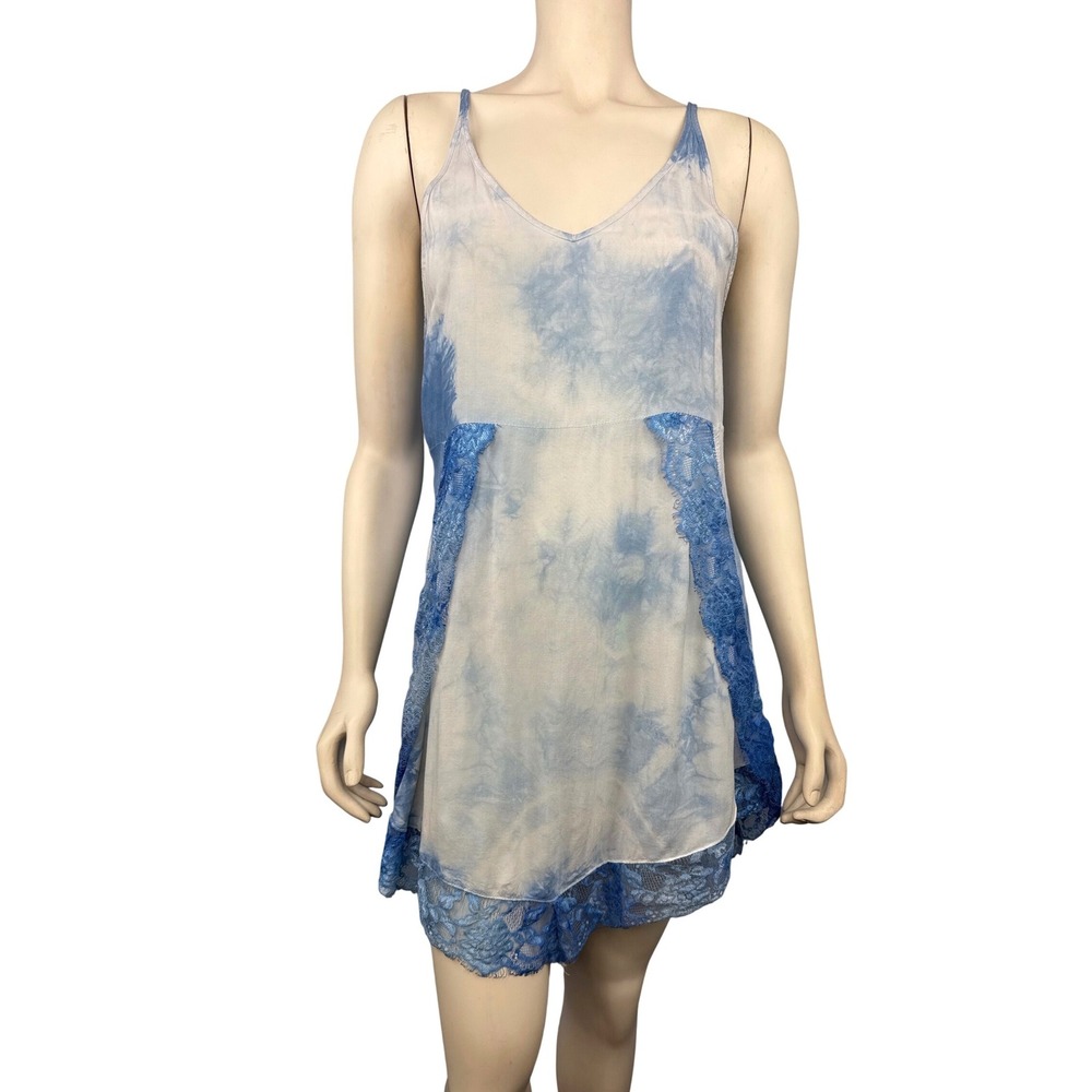 Intimately Free People Slip Dress Womens XS Blue Tie Dye Lace Trim‎ Boho Mini